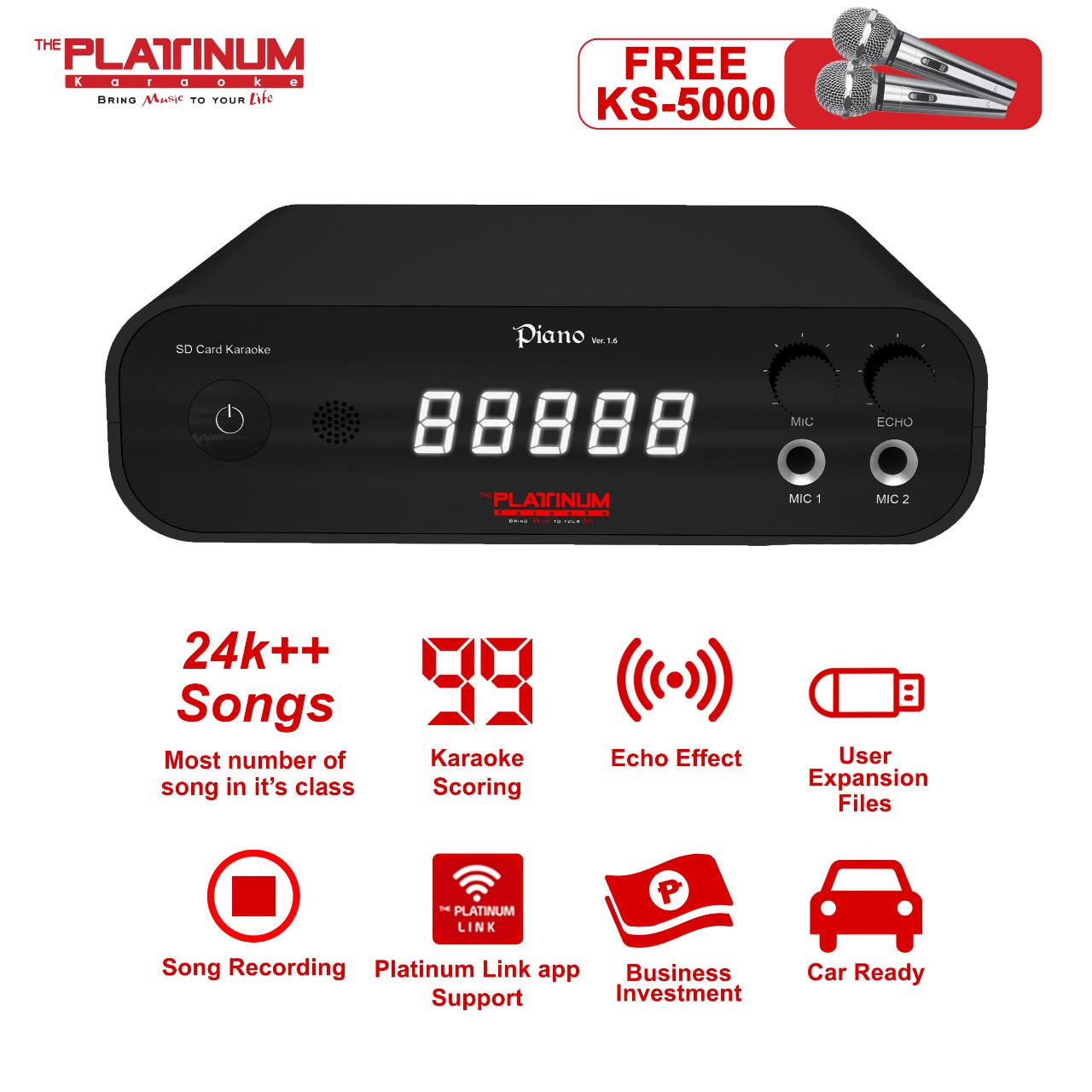 Piano + 2 Wired Mic (KS-5000)